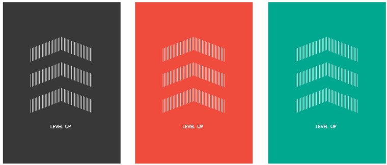 level up design in different colours designed by thomas